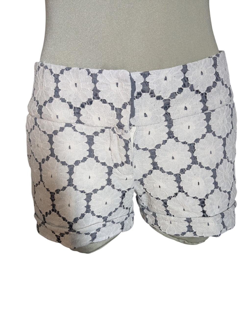 Maurices White and Gray Floral Lace-Effect Jean Shorts